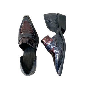 ASOS DESIGN Mayor Leather Western Loafer Navy Burgundy Size 5